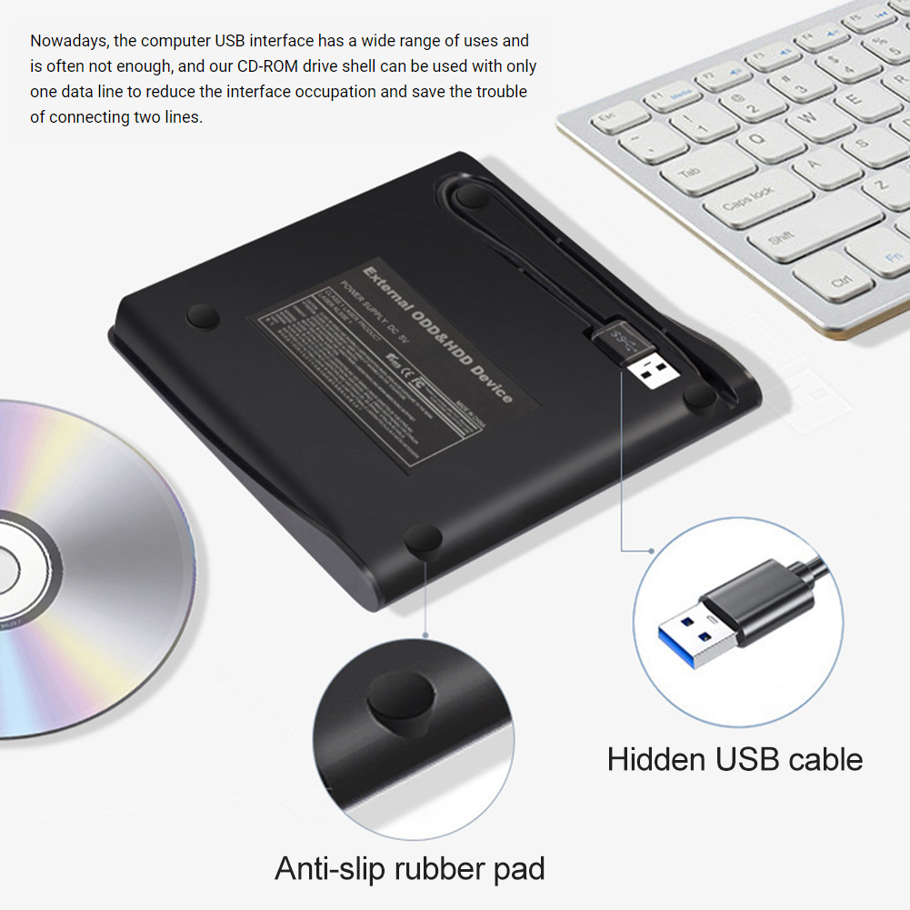 External Optical Drives Cases DVD Drive Enclosure Case USB 3.0 Portable CD DVD RW Writer Burner Optical Player