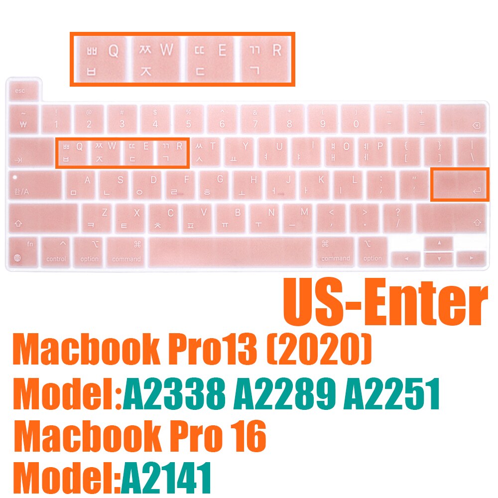 SDYIGOE – housse de clavier coréen pour MacBook Pro13 pouces M1 Pro16 avec barre tactile, Film de protection: US-enter rose