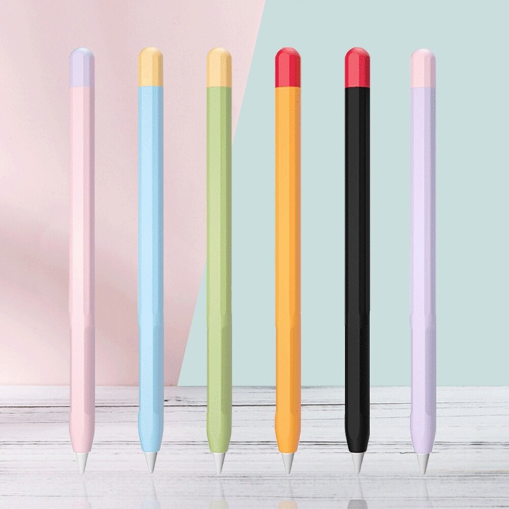 Contrast Color Soft Silicone Case for Apple Pencil 1/2 Stylus Pen Protective Cover Case Anti -slip Stylus Pencil Case with Caps