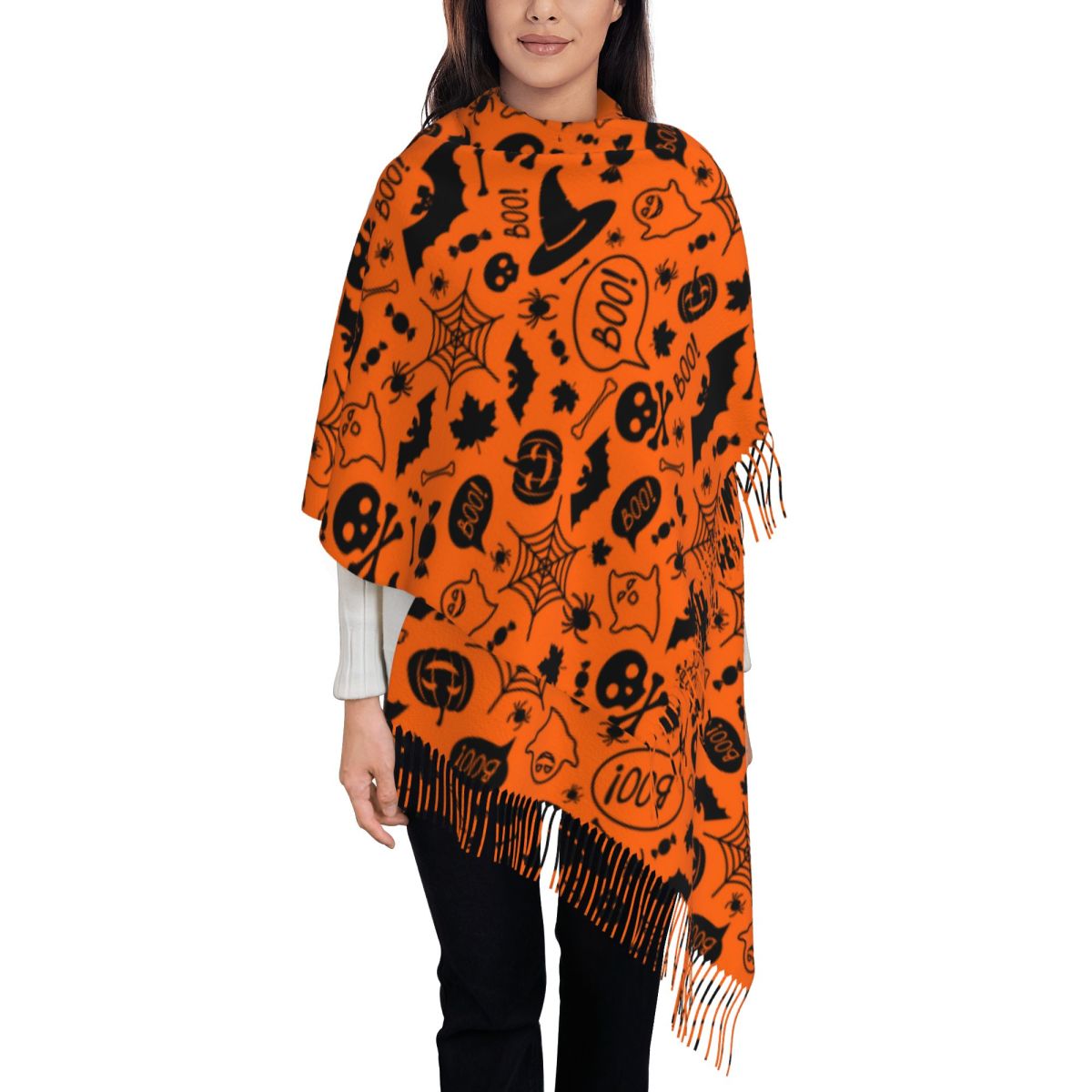 Bufanda celestial con estampado personalizado de cigarra esotérica y polilla, bufandas cálidas para hombres y mujeres, chales góticos con de sol y luna: Castaño