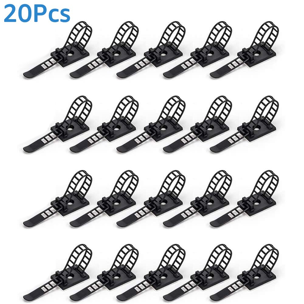 Untoom Adhesive Cable Management Clips Adjustable Nylon Cable Strap Ties Wire Clamps Cable Organizer for Network Wire Power Cord: Black-20Pcs