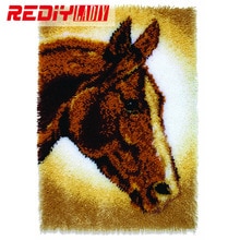 REDIY LADIY Klink Haak Kleed Haken Kussen Wandtapijten Pre-Gedrukt Canvas Dieren Garen Borduurwerk Paard Tapijt Tapijt 85x63 cm