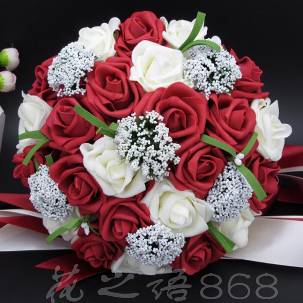 Bordowy bukiet ślubny dla nowożeńców Wykonany ręcznie PE róże buque de noiva kwiaty ślubne bukiety ślubne pristian zouboutin