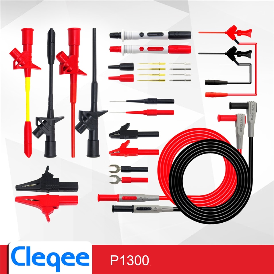Cleqee P1300D P1300E P1300F Vervangbare Multimeter Probe Test Hook & Test Lead kits 4mm Banana Plug Alligator Clip Test stok