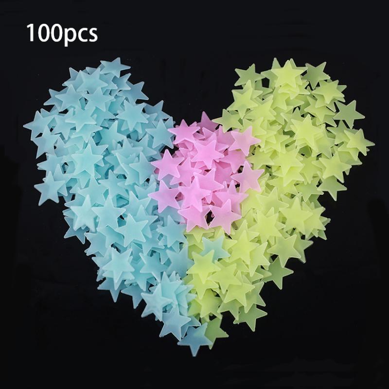 100Pc Lichtgevende Plastic Ster Plafond Muur Art Lichtgevende Ruimte 3D Sticker Home Decoratie Sticker Diy Decoratieve Stickers Glow
