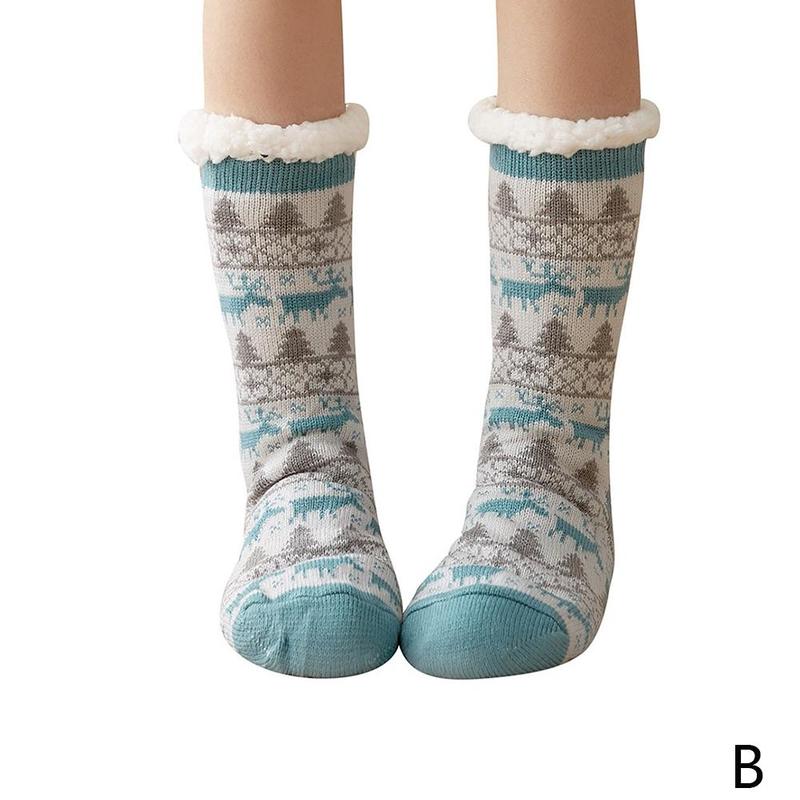 Skarpety świąteczne damskie jesienne i zimowe rurki dywan na podłogę skarpetki kapcie dla dorosłych gruby sen aksamitne skarpety domowe plus skarpetki S5X0: B