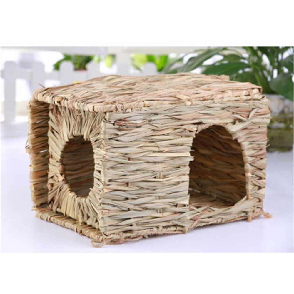 Foldable Woven Grass Rabbit Nests Pet Hamster Guinea Pig Cage House Chew Toy Breathable Summer Straw Small Animal Grass Nest