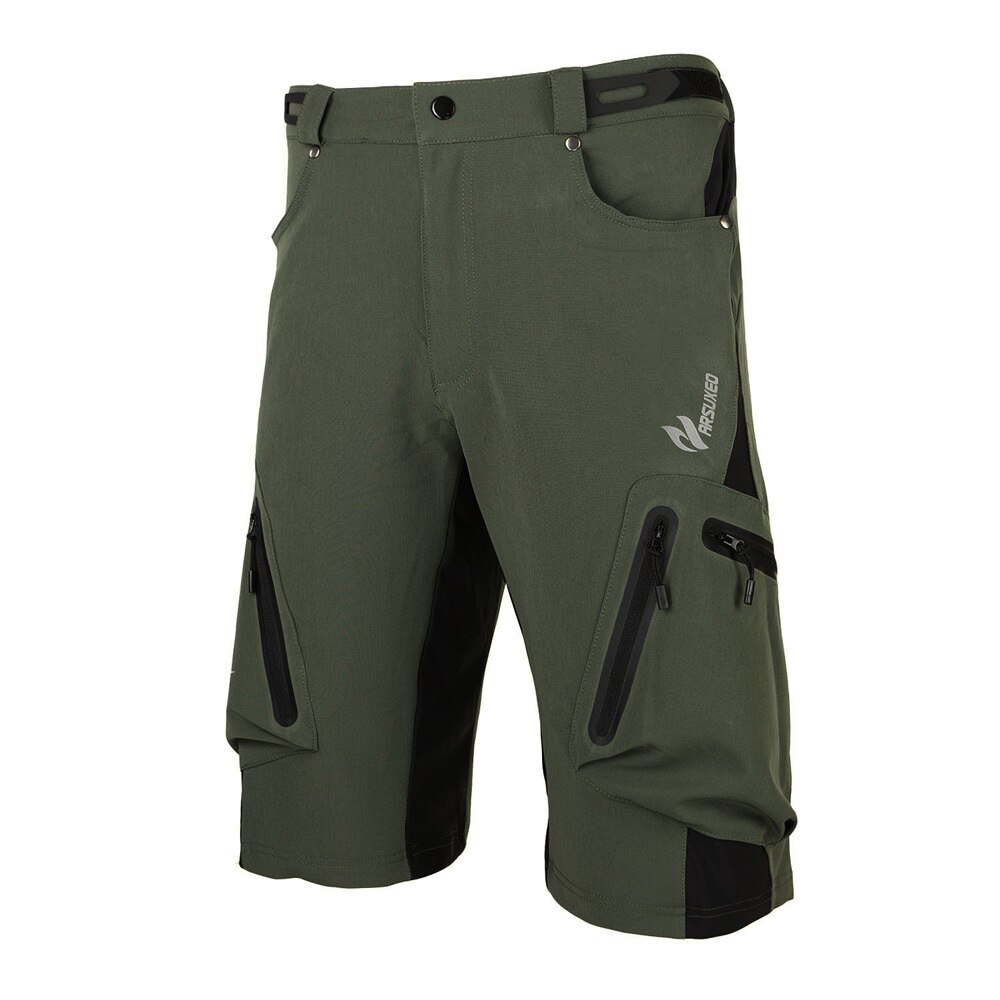 Arsuxeo Baggy Shorts MTB Fiets Shorts Ademend Losse Fit Sporten Fietsbroek met Ritssluiting Zakken: green / M