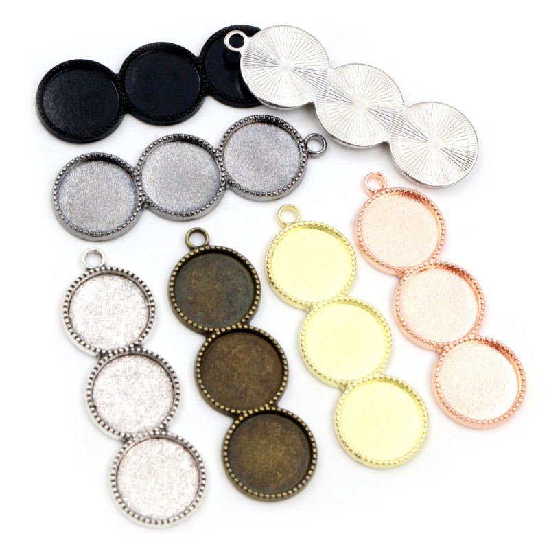 10 piezas 12mm tamaño interior tres camafeo cabujón Base en blanco bandejas colgantes bisel DIY COLLAR COLGANTE joyas hallazgos