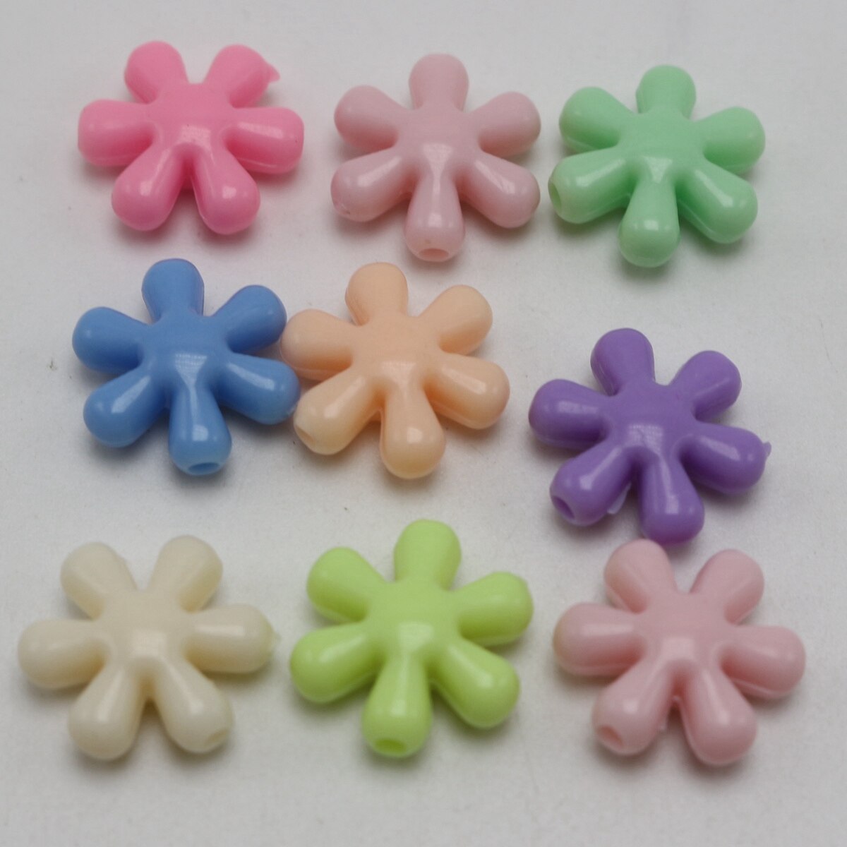 100 Mixed Pastel Color Acrylic Beads Charm Various Shape Flower Heart Kids Craft: Snowflake Flower15MM
