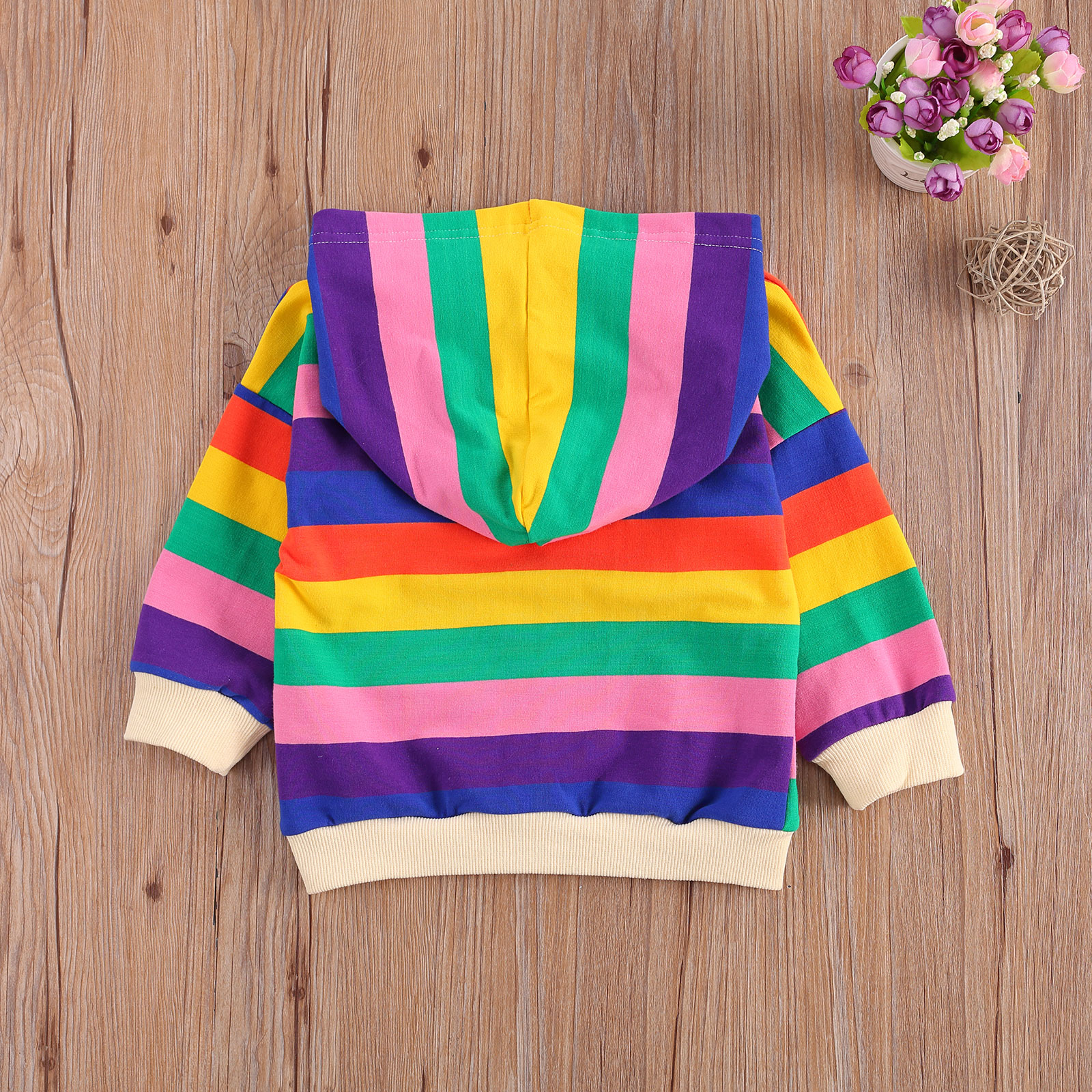 Baby Girl Striped Hooded Coats Infant Striped Sweater, Baby Casual Style Long Sleeve Rabbit Pattern Hooded Pullover 1-6 Years