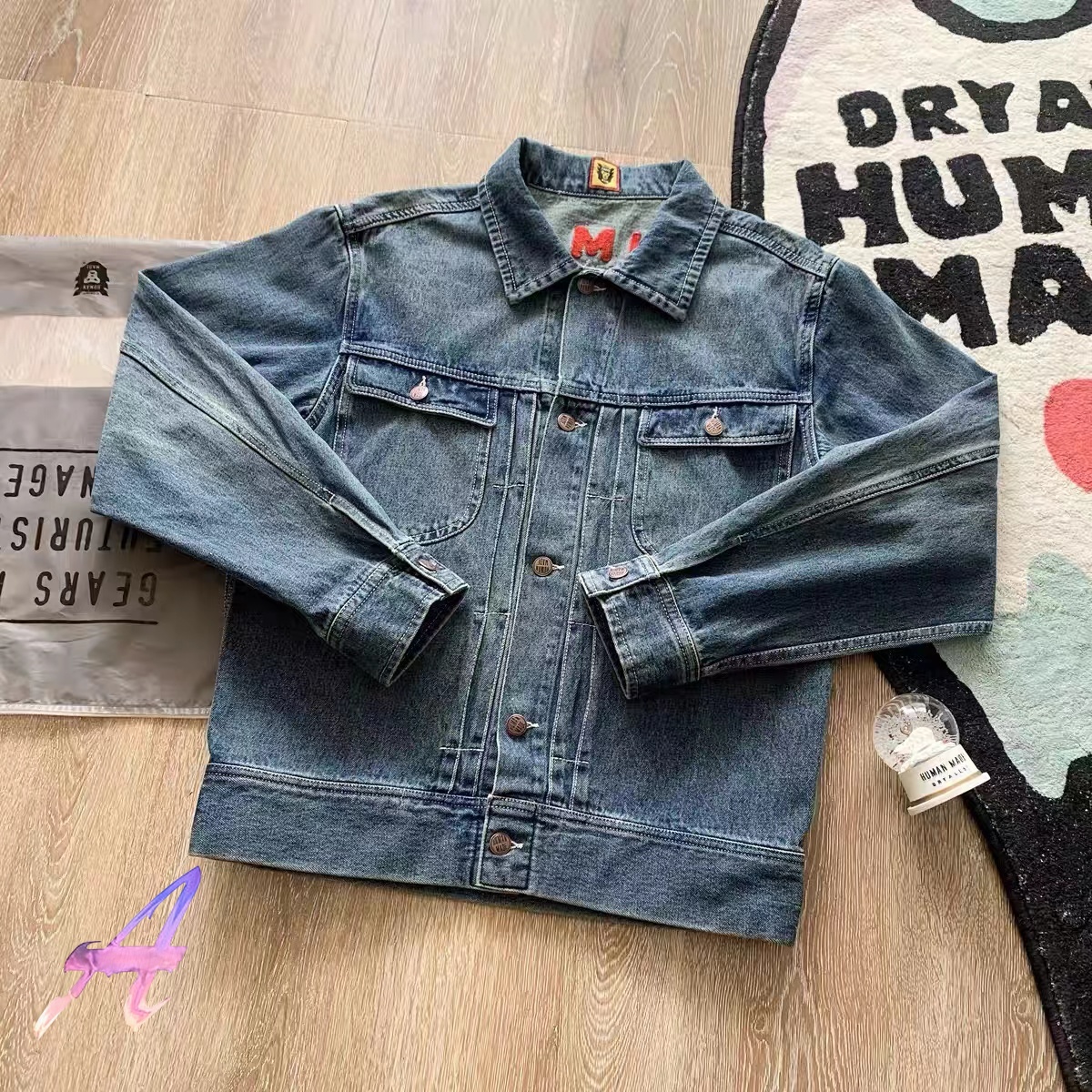 2022ss Human Made Jacket Embroidered Polar Bear Washed Retro Denim Jackets for Men Women