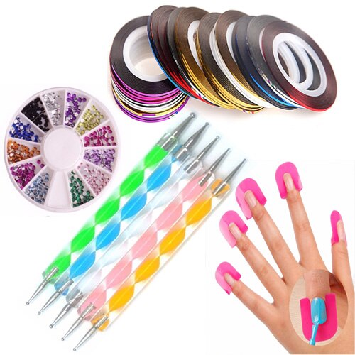 Addfavor neglekunst dekoration tip værktøj sæt prikkepen 30 stk rhinestones ruller neglelak skjold beskytter glitter negle sæt sæt: Sæt 24