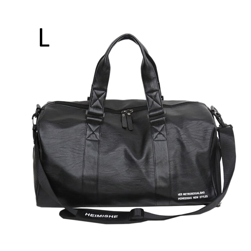 Men's Leather Travel Bag Foldable Portable Shoes Shoulder Bags Luggage Large Capacity Travel Tote Women Duffle Handbag XA160ZC: Black L