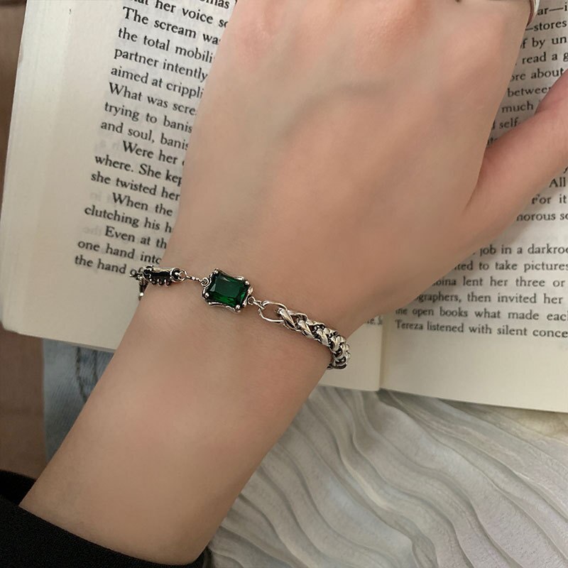 FOXANRY 925 braccialetti con timbro per donna Trendy elegante affascinante Vintage catena unica zircone verde gioielli per feste di compleanno