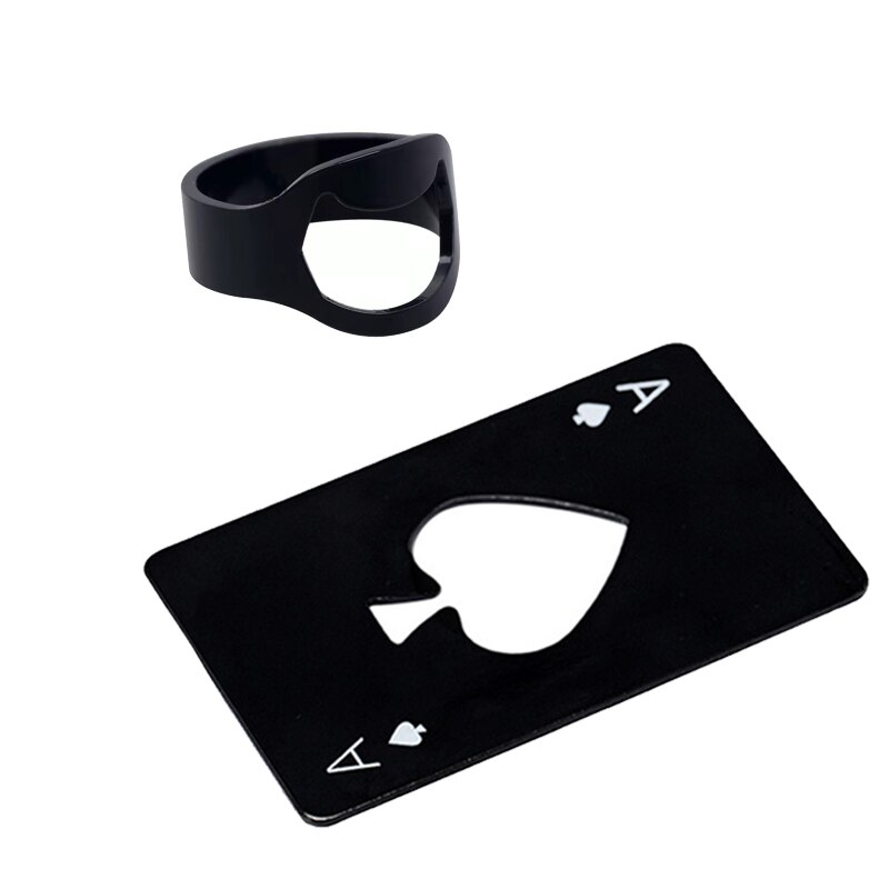 1/2Pcs Flesopener Bar Accessoires Rvs Poker Flesopener Ring Corkscrew Draagbare Flesopener Card Bar keuken: 2pcs set A