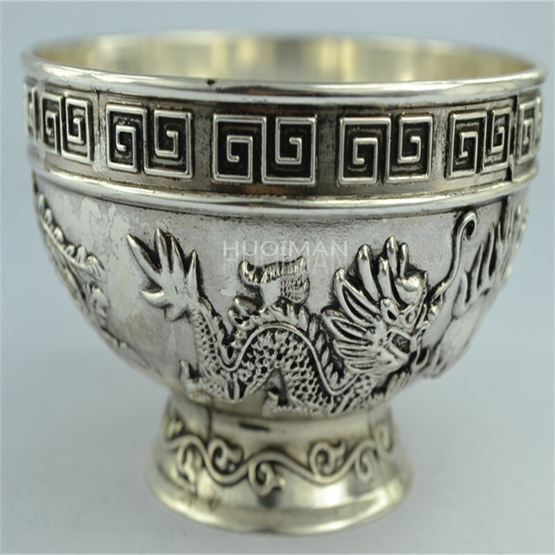 Chinese Rare Collectibles Oude Handwork Tibet-Zilver Kom Metalen Handwerk