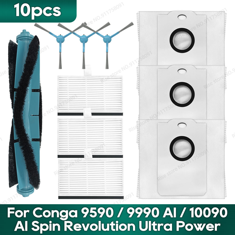 Compatible para Cecotec Conga 9590 9990 AI 10090 AI Spin Revolution Ultra Power Home recambios: Filtro Hepa, Cepillo Principal, Bolsa para Polvo: Gris claro