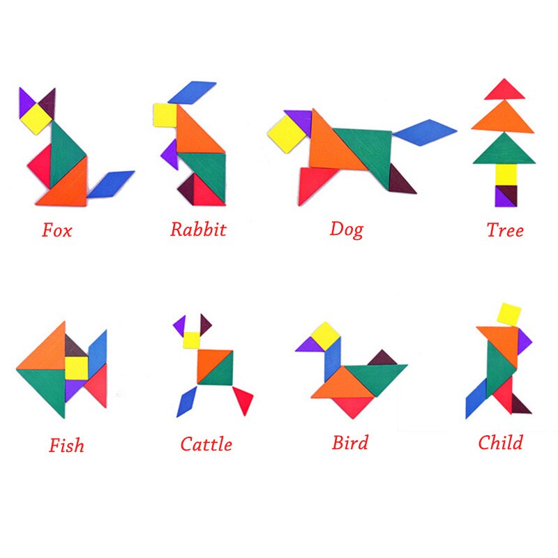 Planche à découper en bois Tangram, forme géométrique en bois multicolore Puzzle de bricolage jouets éducatifs créatifs pour les enfants