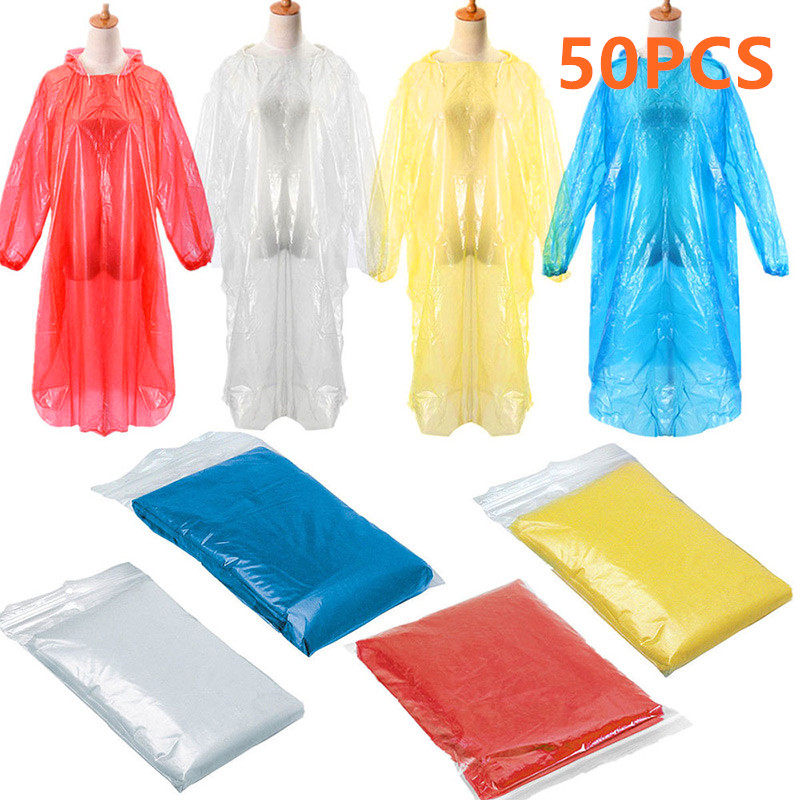 50pcs Disposable Raincoat Transparent Emergency Protection Poncho Rain Coat Hood Poncho Hooded Outdoor Accessories Hiking Cover: 50PCS