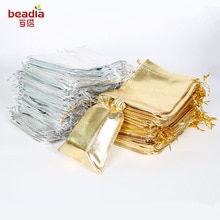 10pcs di Colore Oro Argento Metallico Foglio di Organza Borse Multiuso di Natale Festa di Nozze Bomboniere Regali Candy Borse 7x 9/9x1 2/10x1 5/13x18cm