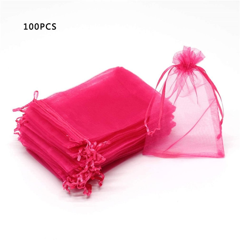 100pcs/lots 7x9cm Organza Kordelzug Taschen Schmuck Paket Taschen Garn Beutel Weihnachten/Hochzeit gefälligkeiten Und: rose red