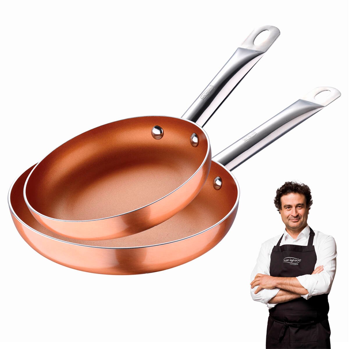 Set 2 Sartenes Cooper Plus De San Ignacio, 20 + 24 Cm, Geperst Aluminium, Koper Afwerking, elegante, Sterke, Duurzame Non Stick, Ergonomisch Handvat, Eenvoudige Reiniging, Uniform Warmte,