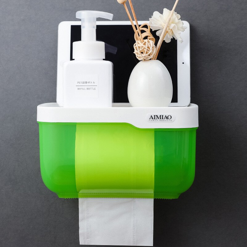 Waterproof Toilet Paper Holder Wall-mounted Toilet Paper Dispenser Tissue Box Bathroom Accessories for Bathroom Home: Large Green