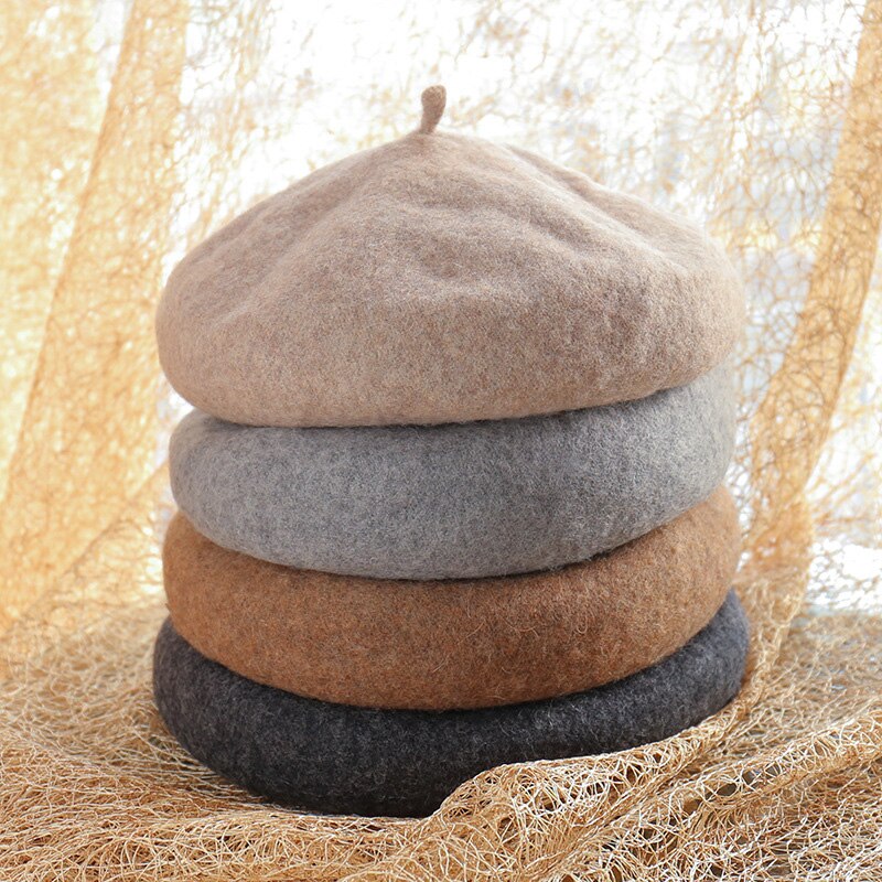 Wool Beret Hat French Style Beanie Hats Outdoor Winter Warm Ladies Solid Color Beret Caps Chapeau Femme