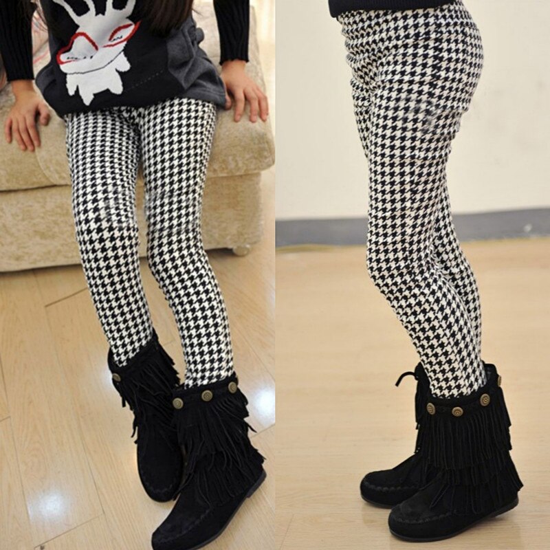 Ragazze di Autunno della Molla Dei Pantaloni Della Matita Ragazze Pied De Poule Leggings Classica Rondine Gird Skinny Calzamaglie Elastico In Vita