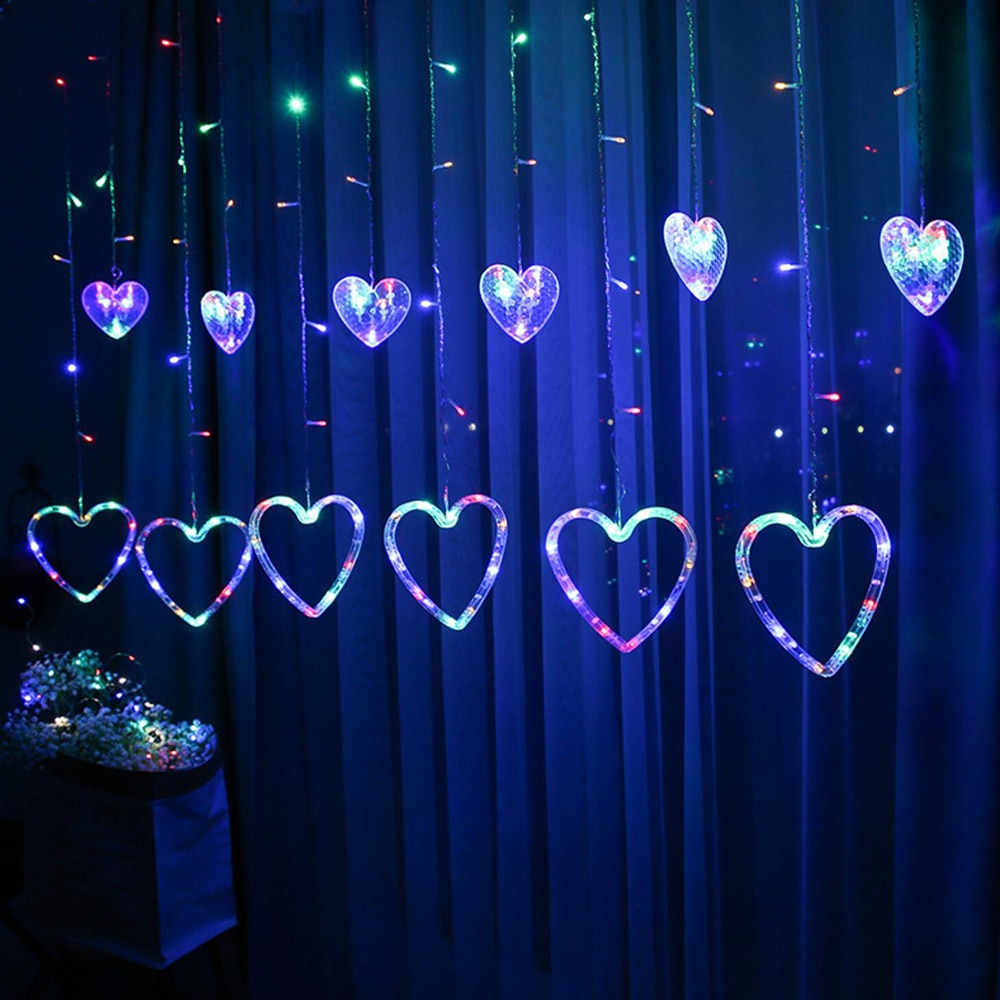 Eu Plug Hartvormige Gordijn Licht Fairy String Lights Kerstmis Garland Outdoor Voor Feest Thuis Bruiloft Jaar Decor: Colorful