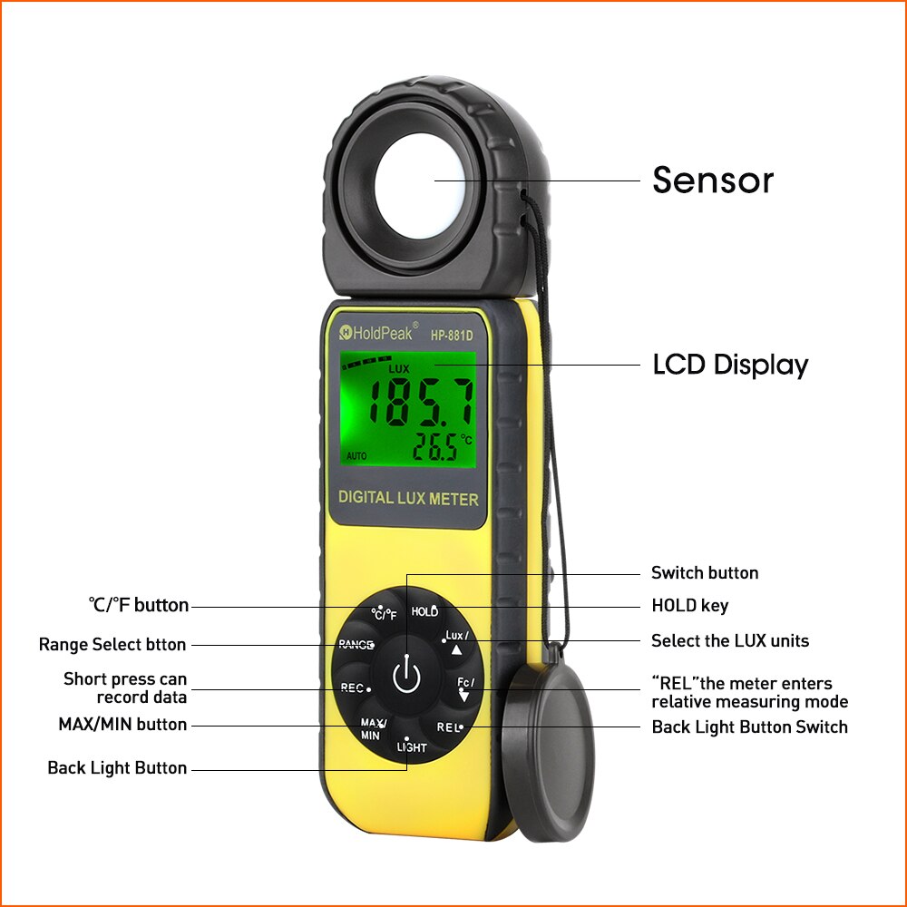 HoldPeak Lux Meter High Precision Digital Light Lux Meter Handheld Illuminometer Photometer Luxmeter