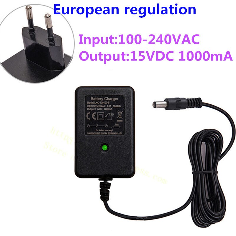 Cargador de coche de juguete con control remoto universal, dispositivo de carga de batería con agujero redondo de 6V/12V, regulación en ee.uu., Reino Unido, Europa, Australia: 15V1000mA (O)