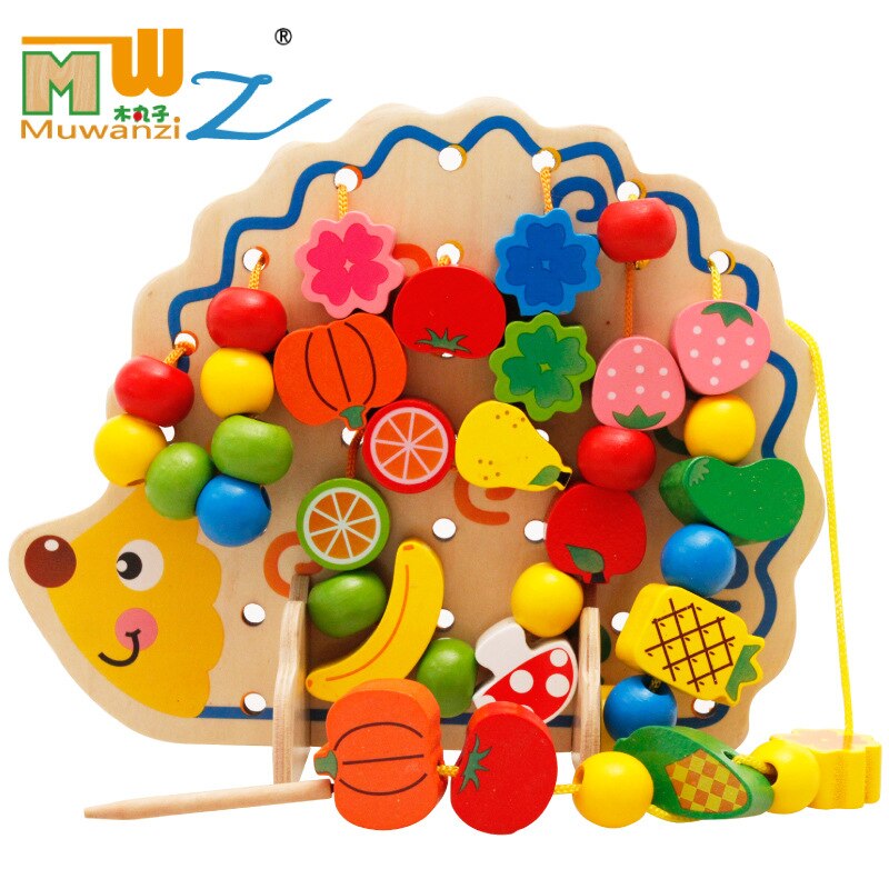 82 Stks/pak Cartoon Dieren Houten Speelgoed Egel Fruit Kralen Koppelverkoop Threading Bollen Game Speelgoed Voor Baby Kids Kinderen M75