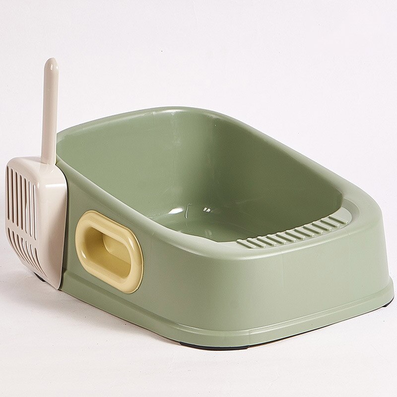 Cat Litter Box With Double Ear Handles Square Semi-closed Anti-splash Deodorant Sandbox Kitten Toilets Free Shovel Pet Items: Green / L 50X42.5X18.5cm