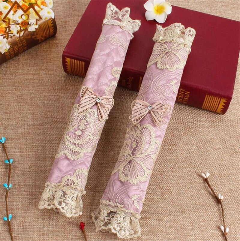 Cubierta de manija de encaje, cubierta de perilla de puerta, guantes de algodón para refrigerador, accesorios de herramientas para el hogar, cubierta de manija de puerta de nevera de doble puerta: Purple long