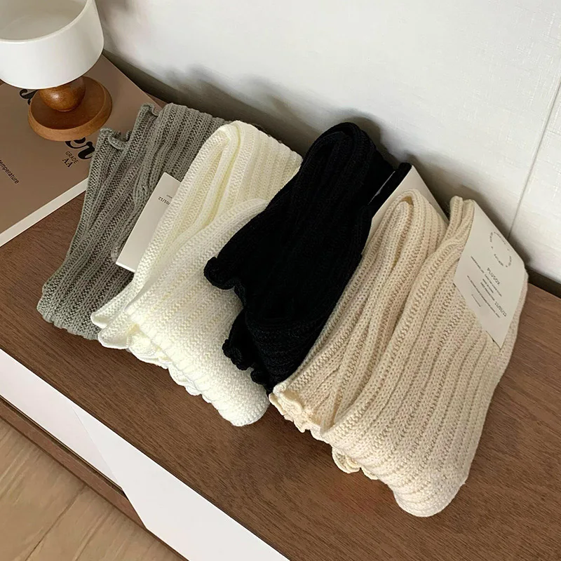 Calentadores de piernas de Lolita japonesa para mujer, calentadores de tobillo para niñas, calcetines largos góticos Y2K, calcetines finos de punto para Cosplay, 57cm