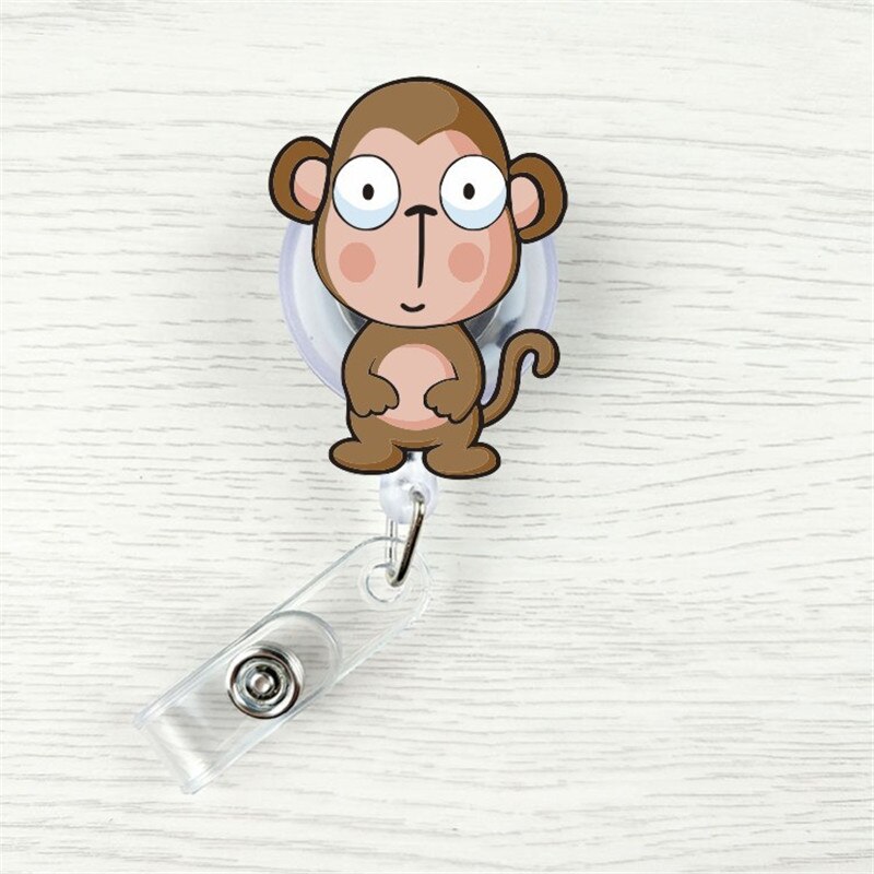 1 Pcs Cute Cartoon Mini Retractable Badge Reel elephant monkey Lanyards ID Name Card Badge Holder Clip Student Badge Holder