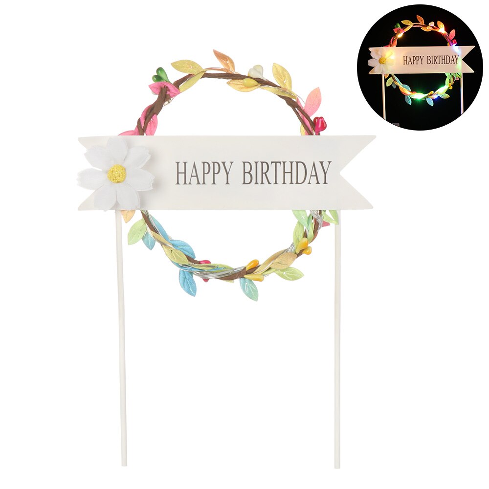 LED Cake Topper Glowing Artificial Garland Cake Topper For Happy Birthday Party Cake Decoration Flower Daisy Year: multicolor / NO LED