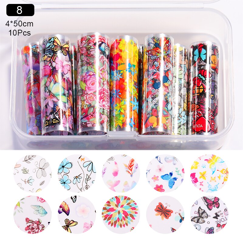 Nail art overføringsfolier sommerfugle blomst nail art overføring klistermærker dias holografiske negle art decals til manicuring diy: 8