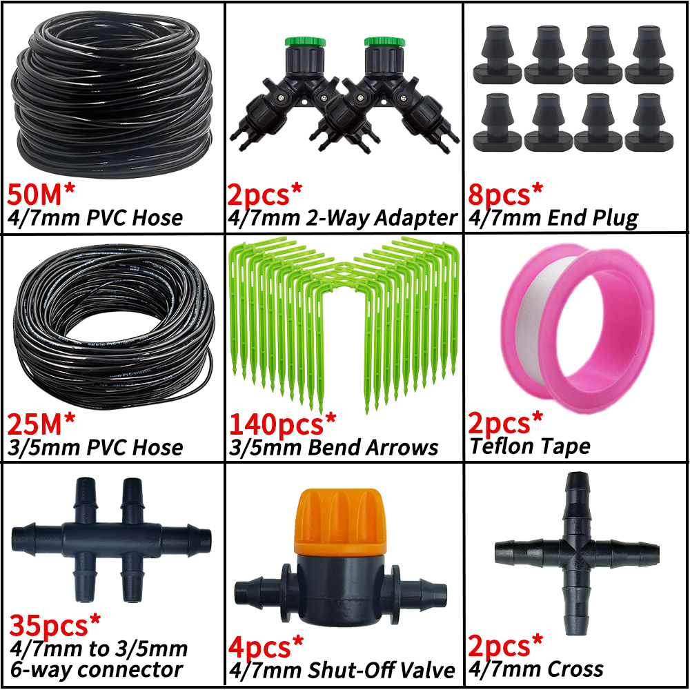 Oasis Garden 4/7mm to 3/5mm Hose Automatic Watering Drip Irrigation System Kit Elbow Emitter Potted Plant Home Bonsai Greenhouse: green