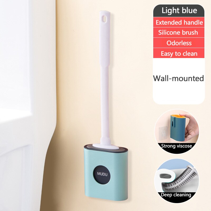 Toilet Brushes Long Handled Toilet Cleaning Brush Silicone Wc Flat Head Flexible Soft Bristles Brush Bathroom Accessories: 05