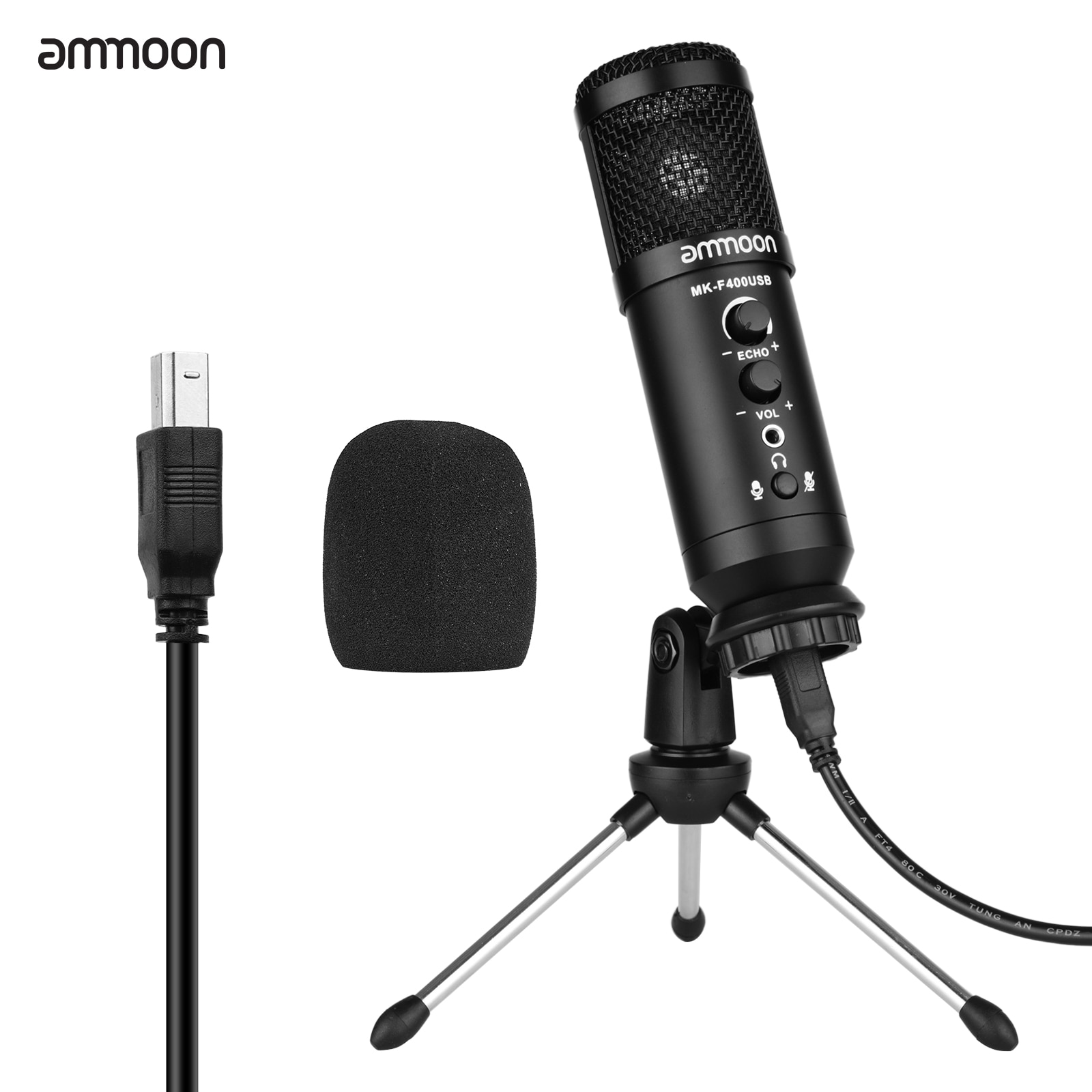 Ammoon Usb Condensator Microfoon Computer Microfoon Kit Met Mini Desktop Metal Tripod Stand Voorruit Usb Kabel Voor Muziek Opname
