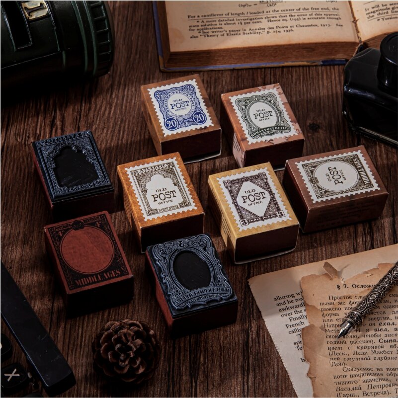 Old Post Office Series Antique stamps Collection Wooden Rubber Stamp Set Diy Scrapbooking Cards Decoration Embossing