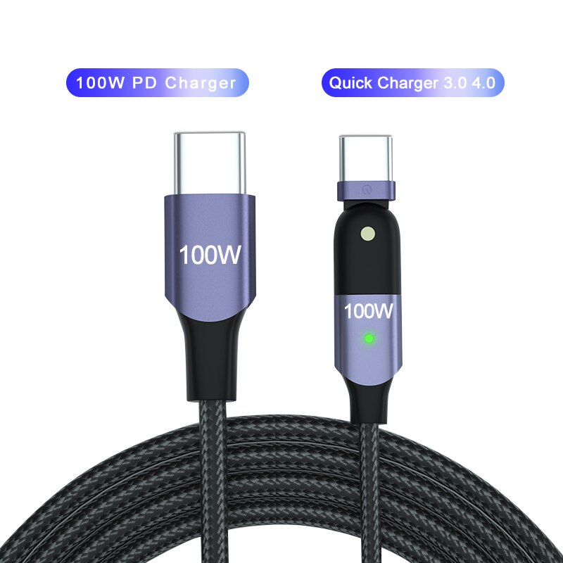 180 Rotatie 100W Usb C Naar Usb C Kabel Pd QC3.0 QC4.0 Snelle Charger Cord USB-C Type-C kabel Voor Macbook Pro Xiaomi Samsung Huawei: 100W Cable / 1.2m