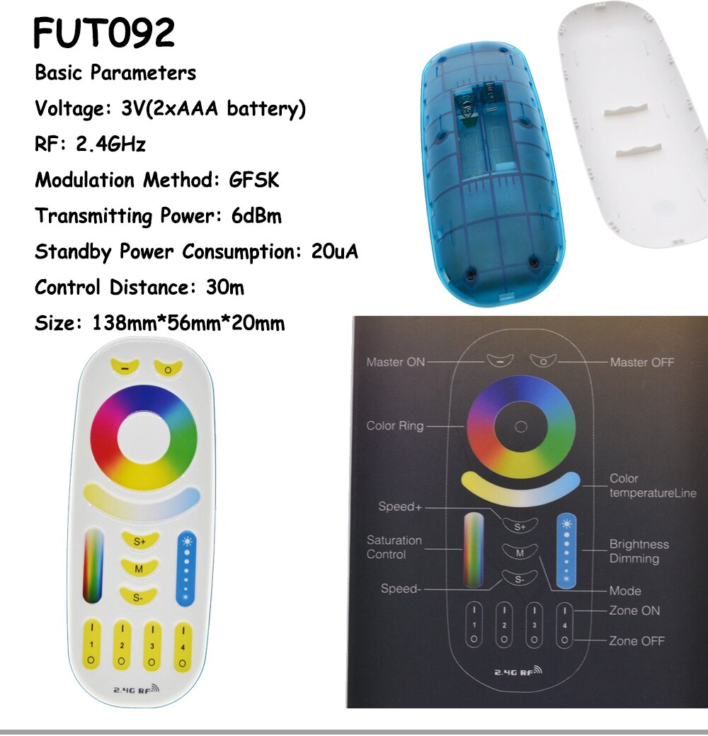 Mi Light Full Color LED Controller RF 2.4G / Wifi Remote Control DC12-24V for RGB+CW+WW LED Strip