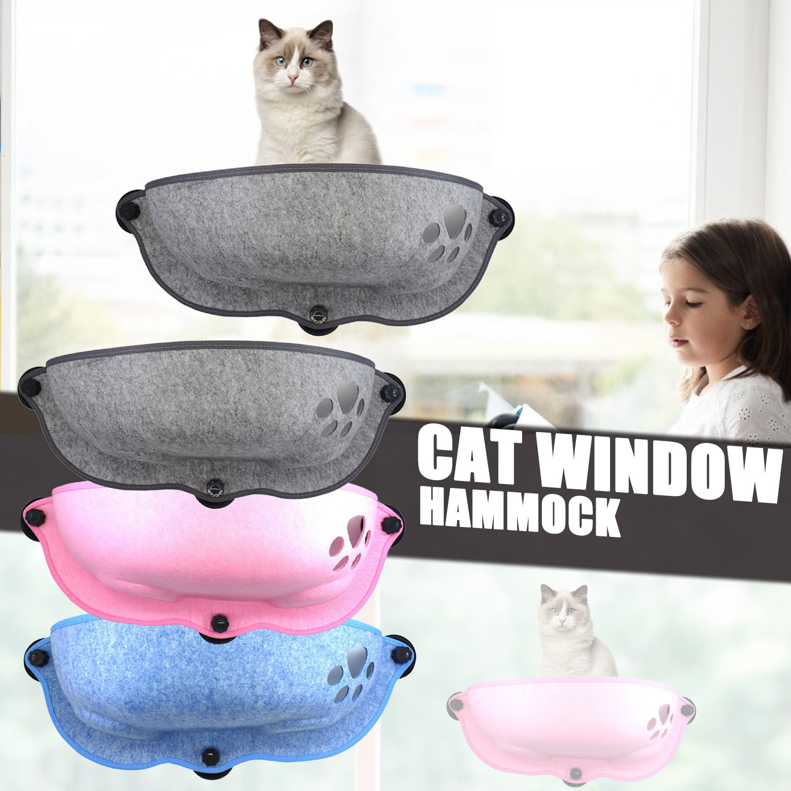 Hamac de fenêtre pour chat, lit d&#39;escalade, montage mural, ventouse ensoleillée, tapis de lits confortables et doux suspendus, rapide