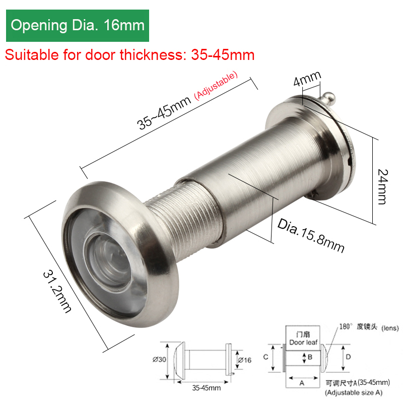 16mm Sicherheit Türklingel Katze Auge Mit Abdeckung 180 Grad Breite Kunststoff Objektiv Einstellbar Tür Zuschauer