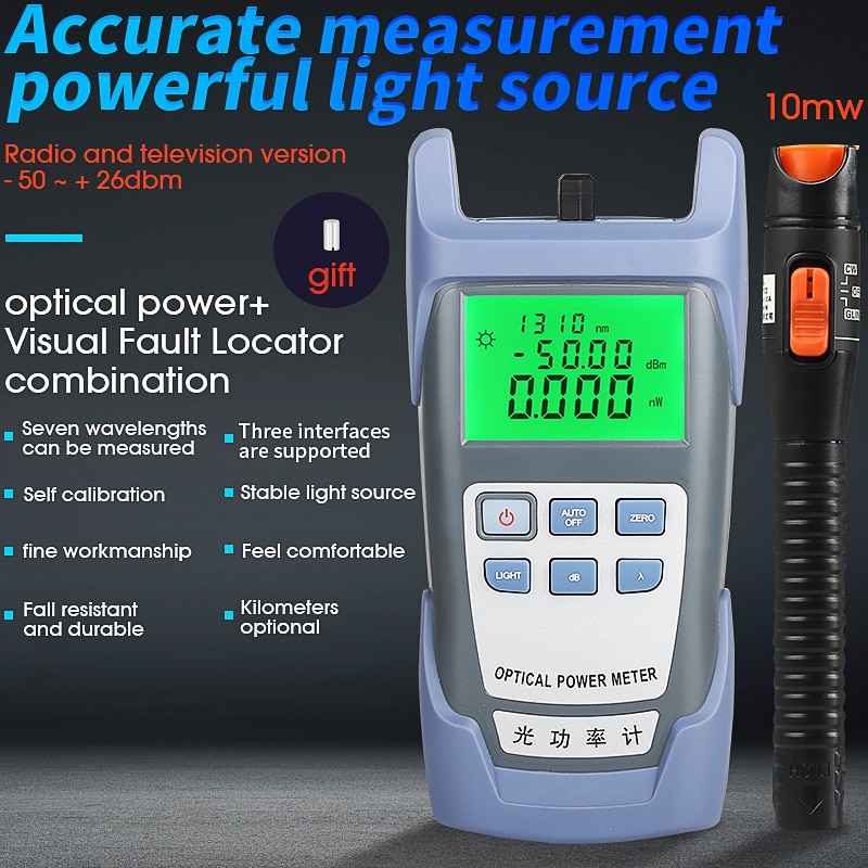 2 In 1 VFL10mW Visual Fault Locator Fiber Optic Test Pen Ftth Glasvezel Tool Kit AUA-5 Fiber Optische Power meter-50 ~ + 26dBm