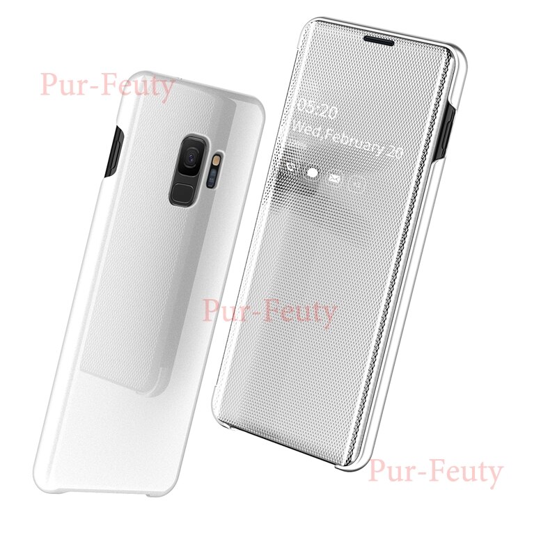 Mirror Smart Case For Samsung Galaxy S9 SM-G960F Clear Mirror View Flip Holder protection Cover For Samsung Galaxy S9 G960F/DS: White